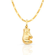 14K Gold Single Boxing Glove Charm Pendant with 1.6mm Figaro 3+1 Chain Necklace