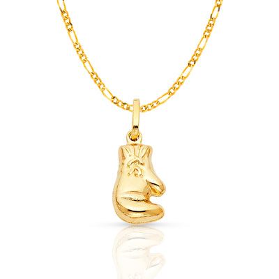 14K Gold Single Boxing Glove Charm Pendant with 1.6mm Figaro 3+1 Chain Necklace