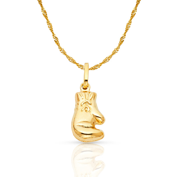 14K Gold Single Boxing Glove Charm Pendant with 0.9mm Singapore Chain Necklace