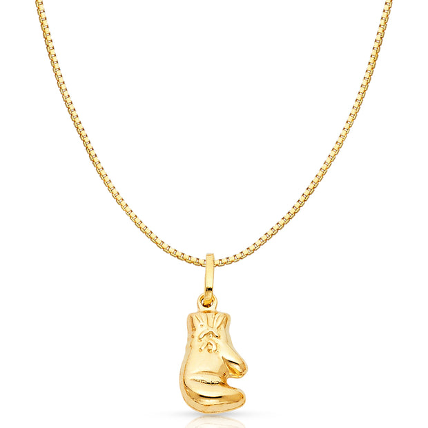 14K Gold Single Boxing Glove Charm Pendant with 0.8mm Box Chain Necklace