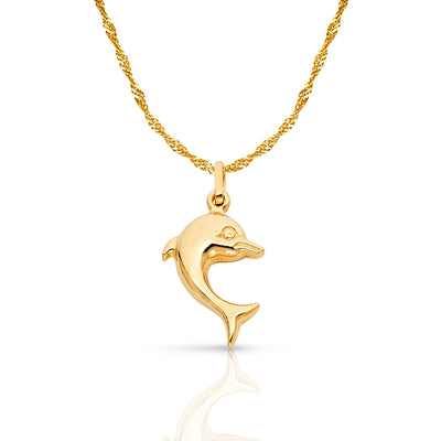 14K Gold Dolphin Charm Pendant with 1.2mm Singapore Chain Necklace