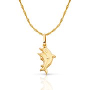 14K Gold Dolphin Prosperity Charm Pendant with 1.2mm Singapore Chain Necklace