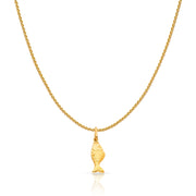 14K Gold Fish Charm Pendant with 0.9mm Wheat Chain Necklace