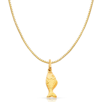 14K Gold Fish Charm Pendant with 0.8mm Box Chain Necklace