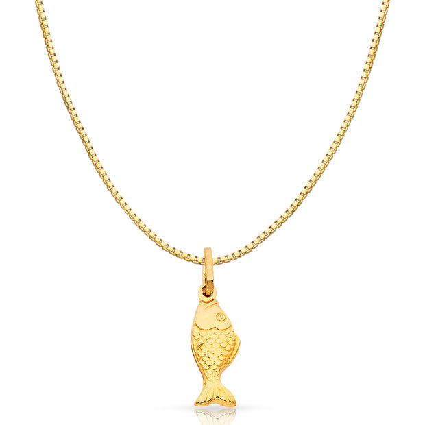 14K Gold Fish Charm Pendant with 0.8mm Box Chain Necklace