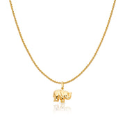 14K Gold Elephant Strength & Luck Charm Pendant with 0.9mm Wheat Chain Necklace