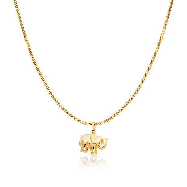 14K Gold Elephant Strength & Luck Charm Pendant with 0.9mm Wheat Chain Necklace