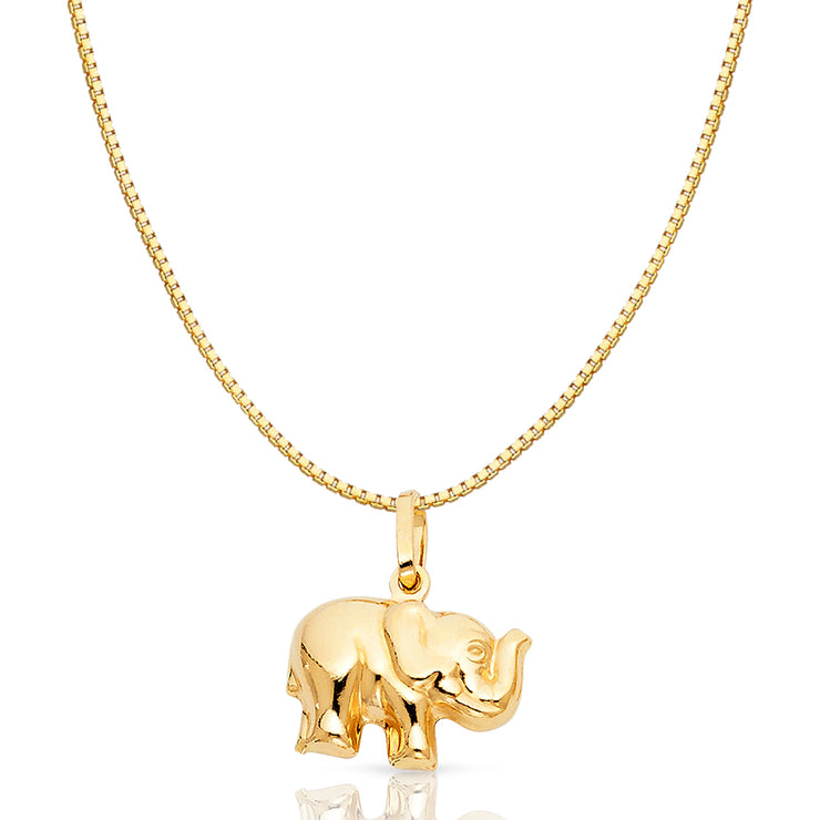 14K Gold Elephant Strength & Luck Charm Pendant with 0.8mm Box Chain Necklace