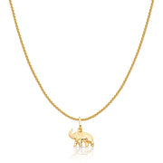 14K Gold Elephant Strength & Luck Charm Pendant with 0.9mm Wheat Chain Necklace