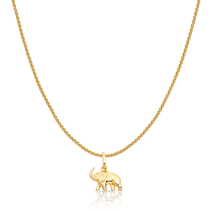 14K Gold Elephant Strength & Luck Charm Pendant with 0.9mm Wheat Chain Necklace