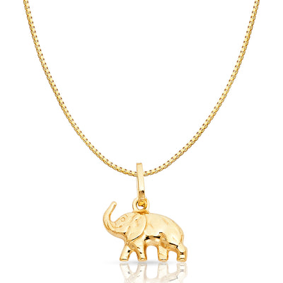 14K Gold Elephant Strength & Luck Charm Pendant with 0.8mm Box Chain Necklace