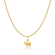 14K Gold Elephant Strength & Luck Charm Pendant with 0.9mm Wheat Chain Necklace