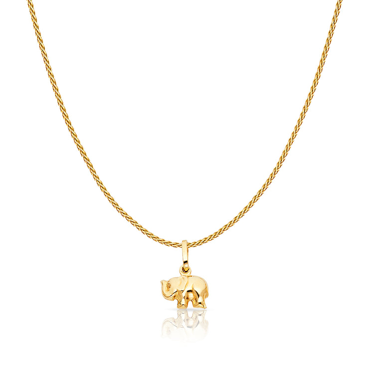 14K Gold Elephant Strength & Luck Charm Pendant with 0.9mm Wheat Chain Necklace