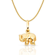 14K Gold Elephant Strength & Luck Charm Pendant with 1.2mm Flat Open Wheat Chain Necklace