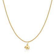 14K Gold Elephant Strength & Luck Charm Pendant with 0.9mm Wheat Chain Necklace