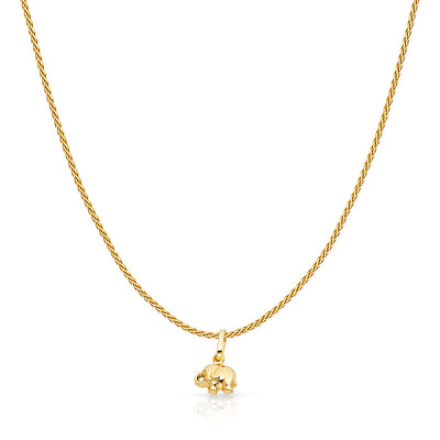 14K Gold Elephant Strength & Luck Charm Pendant with 0.9mm Wheat Chain Necklace