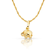 14K Gold Elephant Strength & Luck Charm Pendant with 0.9mm Singapore Chain Necklace