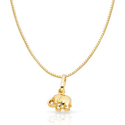 14K Gold Elephant Strength & Luck Charm Pendant with 0.8mm Box Chain Necklace