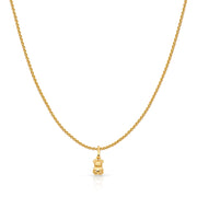 14K Gold Small Sitting Bear Charm Pendant with 0.9mm Wheat Chain Necklace