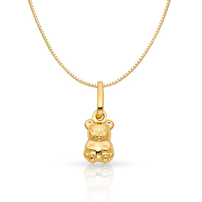 14K Gold Small Sitting Bear Charm Pendant with 0.8mm Box Chain Necklace