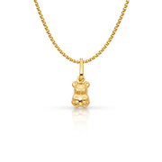 14K Gold Small Sitting Bear Charm Pendant with 1.2mm Flat Open Wheat Chain Necklace