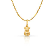 14K Gold Small Sitting Bear Charm Pendant with 1.2mm Flat Open Wheat Chain Necklace