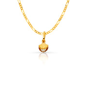 14K Gold Clam Shell with Pearl Charm Pendant with 1.6mm Figaro 3+1 Chain Necklace