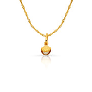 14K Gold Clam Shell with Pearl Charm Pendant with 0.9mm Singapore Chain Necklace
