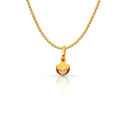 14K Gold Clam Shell with Pearl Charm Pendant with 1.2mm Flat Open Wheat Chain Necklace