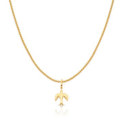 14K Gold Flying Sparrow Bird Charm Pendant with 0.9mm Wheat Chain Necklace