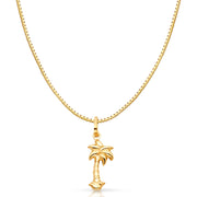 14K Gold Palm Tree Charm Pendant with 0.8mm Box Chain Necklace