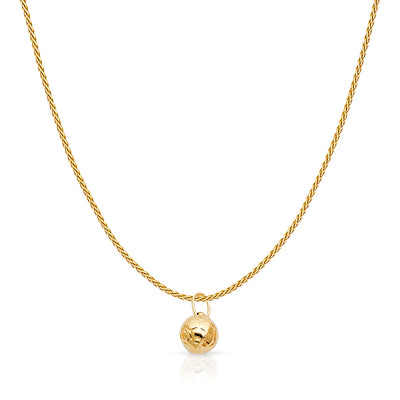 14K Gold Plain Soccer Ball Charm Pendant with 0.9mm Wheat Chain Necklace