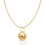 14K Gold Plain Soccer Ball Charm Pendant with 0.8mm Box Chain Necklace