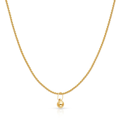 14K Gold Small Plain Soccer Ball Charm Pendant with 0.9mm Wheat Chain Necklace