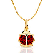 14K Gold Lady Bug Enamel Lucky Charm Pendant with 1.2mm Singapore Chain Necklace