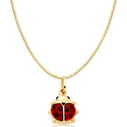 14K Gold Lady Bug Colored Enamel Lucky Charm Pendant with 0.8mm Box Chain Necklace