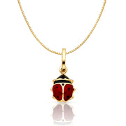 14K Gold Lady Bug Colored Enamel Lucky Charm Pendant with 0.8mm Box Chain Necklace