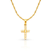 14K White Gold Fancy Cross Round Cut CZ  Charm Pendant with 0.9mm Singapore Chain Necklace