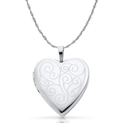 14K Gold Engraved Fancy Heart Locket Pendant with 2mm Rope Chain