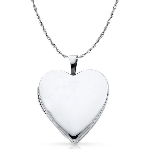 14K Gold Heart Locket Pendant with 2mm Rope Chain