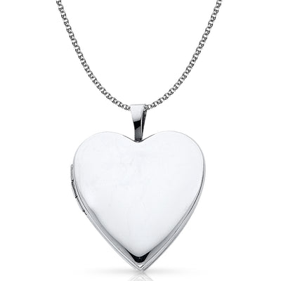 14K Gold Heart Locket Pendant with 1.3mm Flat Open Wheat Chain