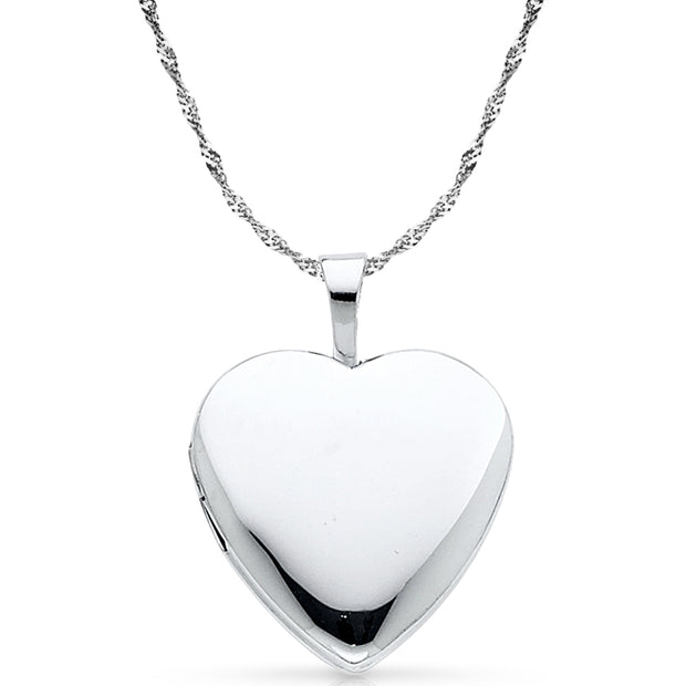 14K Gold Heart Locket Pendant with 1.2mm Singapore Chain