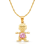 14K Gold October Birthstone CZ Boy Charm Pendant with 0.9mm Singapore Chain Necklace