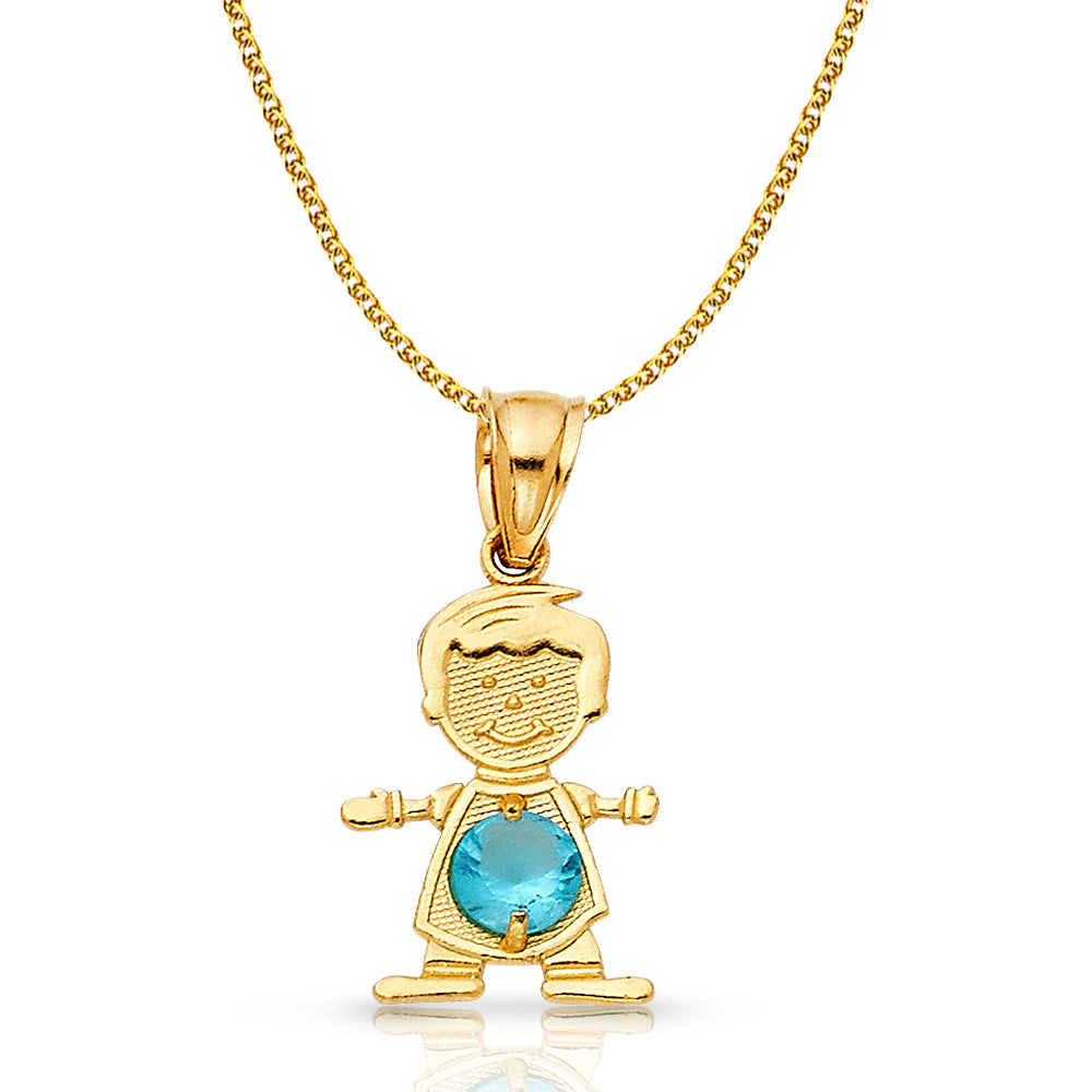 14K Gold Birthstone CZ Boy Charm Pendant with Flat Open