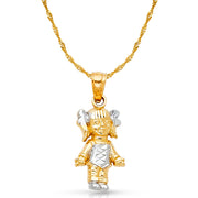 14K Gold Happy Girl Charm Pendant with 0.9mm Singapore Chain Necklace