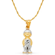 14K Gold Happy Boy Charm Pendant with 0.9mm Singapore Chain Necklace