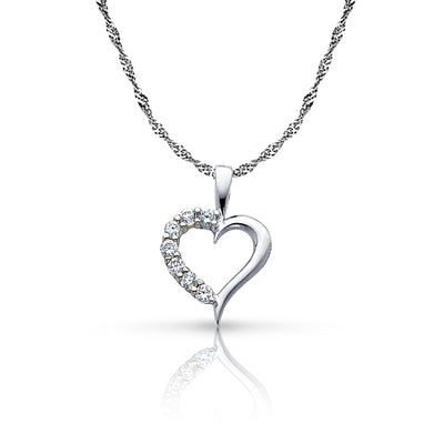 14K Gold Journey Hollow Heart CZ Pendant with 1.2mm Singapore Chain