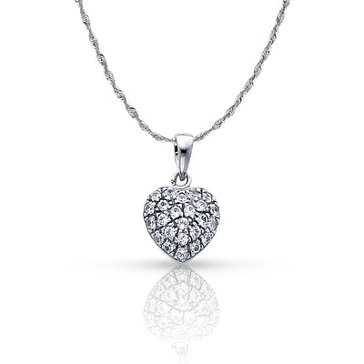 14K Gold Heart Cluster CZ Pendant with 1.5mm Rope Chain