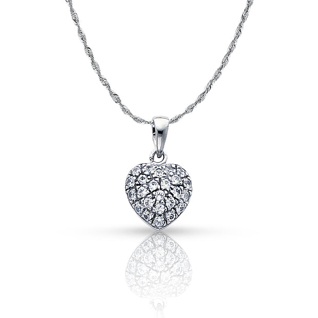 14K Gold Heart Cluster CZ Pendant with 1.5mm Rope Chain