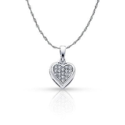 14K Gold Heart Cluster CZ Pendant with 1.5mm Rope Chain